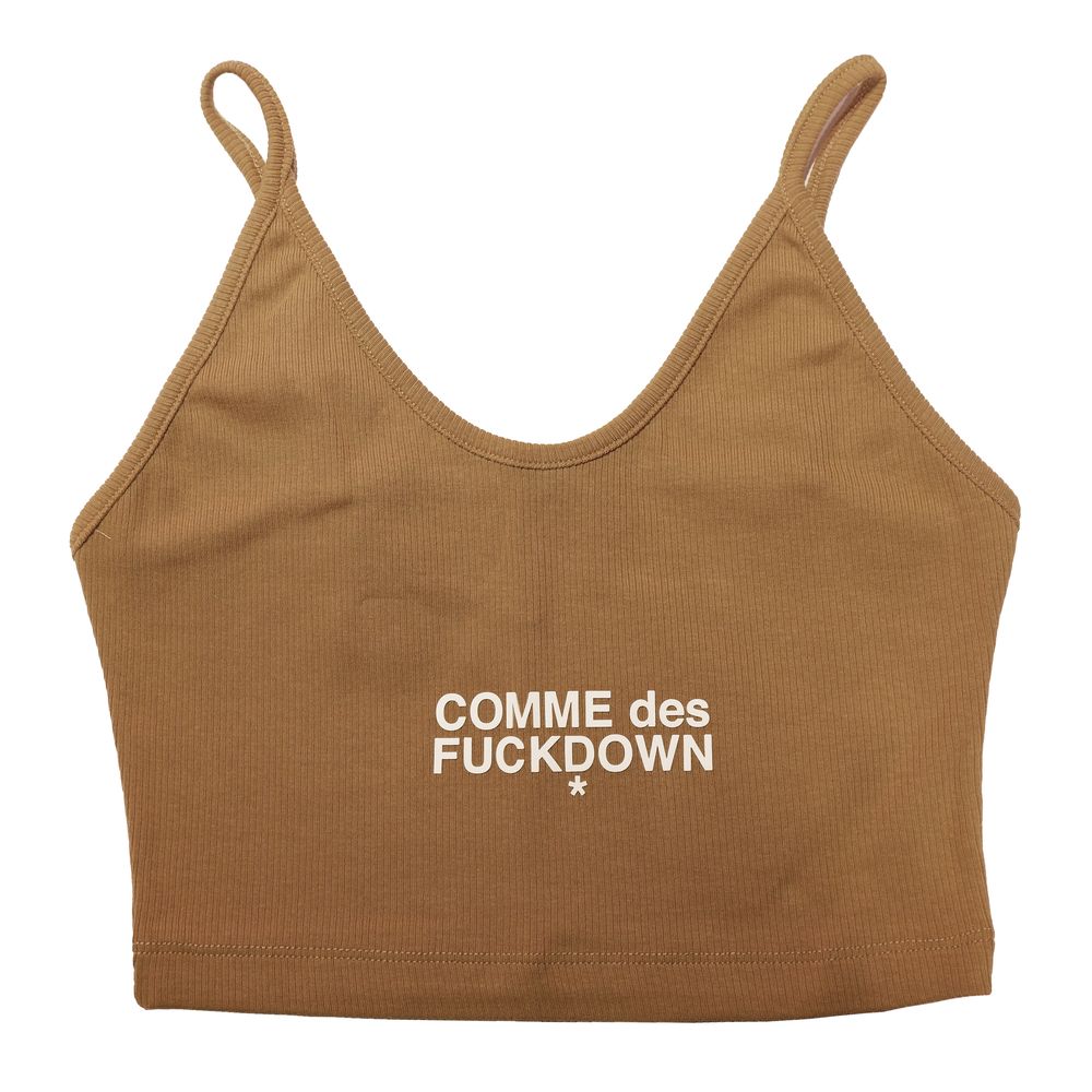 Brown Cotton Women Crop Top-Comme Des Fuckdown-LabelTerrace.com