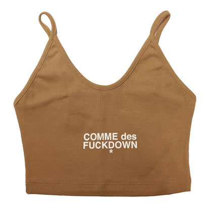 Brown Cotton Women Crop Top-Comme Des Fuckdown-LabelTerrace.com