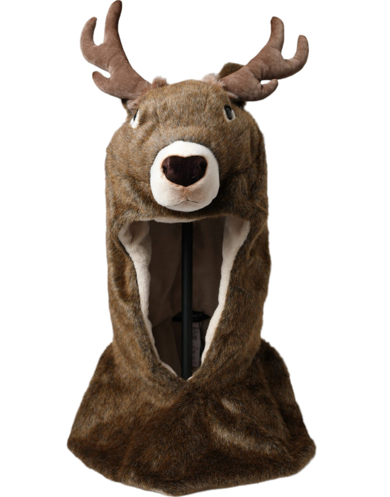 Brown Deer Faux Fur Whole Head Hat-Dolce & Gabbana-LabelTerrace.com