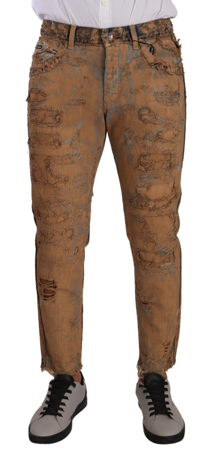 Brown Distressed Cotton Regular Denim Jeans-Dolce & Gabbana-LabelTerrace.com