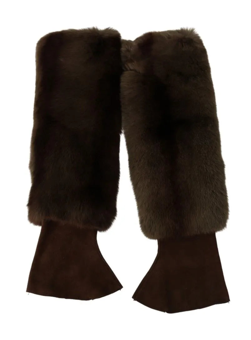 Brown Elbow Length Finger Less Fur Gloves-Dolce & Gabbana-LabelTerrace.com