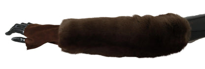 Brown Elbow Length Finger Less Fur Gloves-Dolce & Gabbana-LabelTerrace.com