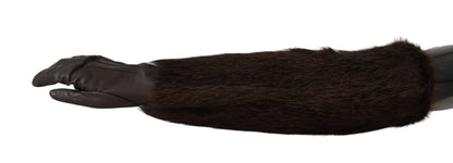 Brown Elbow Length Mittens Leather Fur Gloves-Dolce & Gabbana-LabelTerrace.com