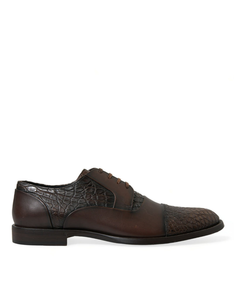 Brown Exotic Leather Lace Up Oxford Dress Shoes-Dolce & Gabbana-LabelTerrace.com