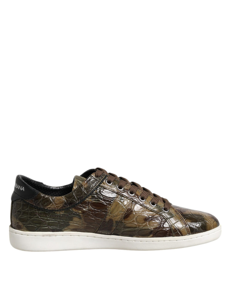 Brown Exotic Leather Low Top Sneakers Shoes-Dolce & Gabbana-LabelTerrace.com