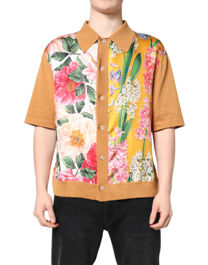 Brown Floral Collared Short Sleeve T-shirt-Dolce & Gabbana-LabelTerrace.com