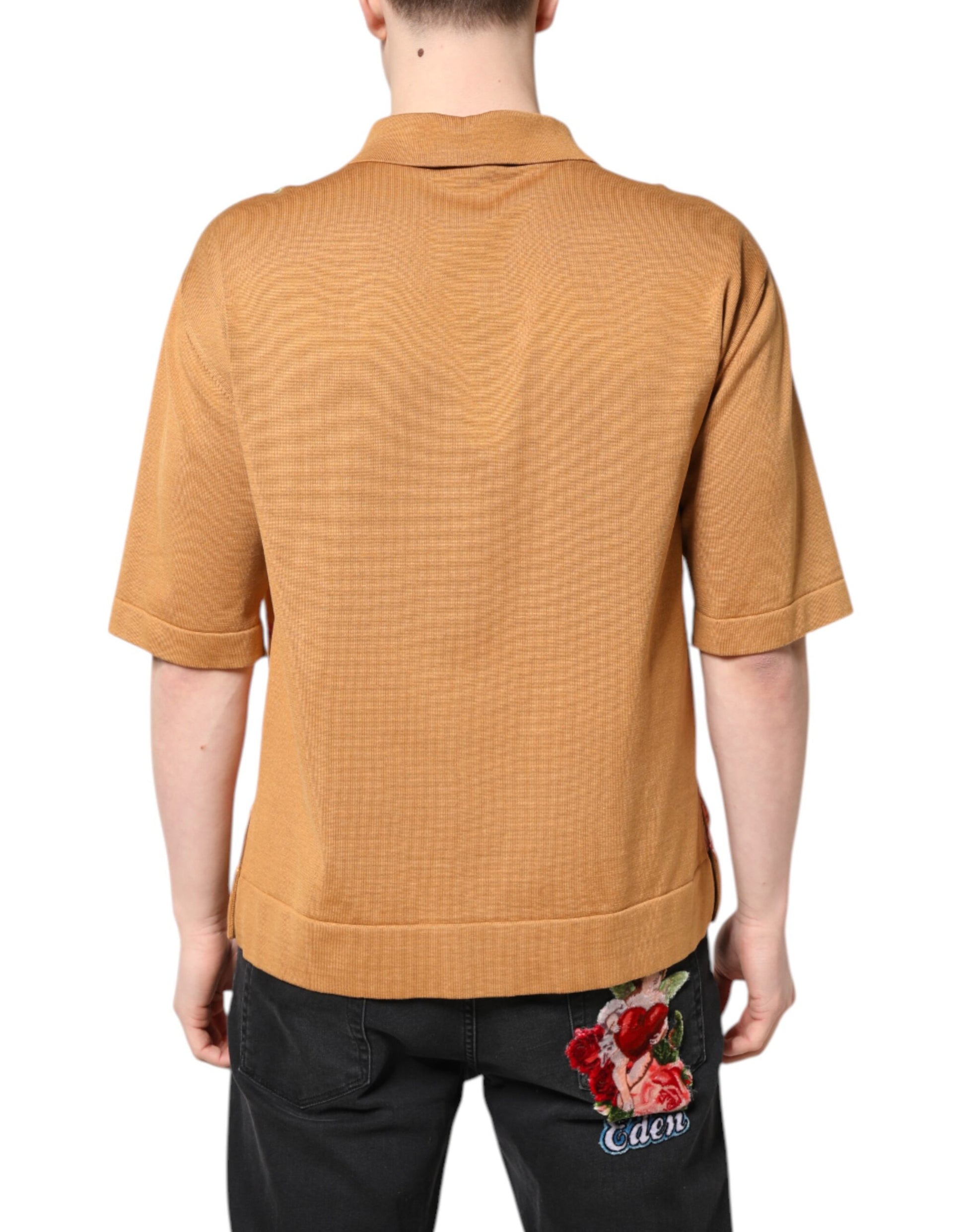 Brown Floral Collared Short Sleeve T-shirt-Dolce & Gabbana-LabelTerrace.com
