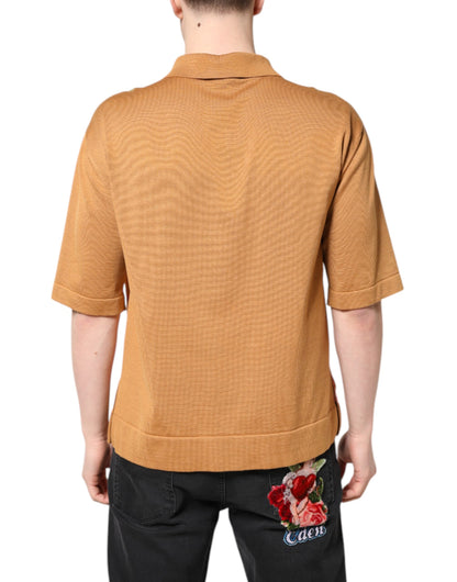 Brown Floral Collared Short Sleeve T-shirt-Dolce & Gabbana-LabelTerrace.com