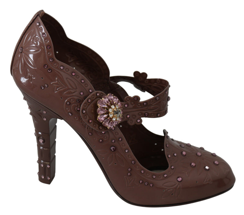Brown Floral Crystal CINDERELLA Heels Shoes-Dolce & Gabbana-LabelTerrace.com