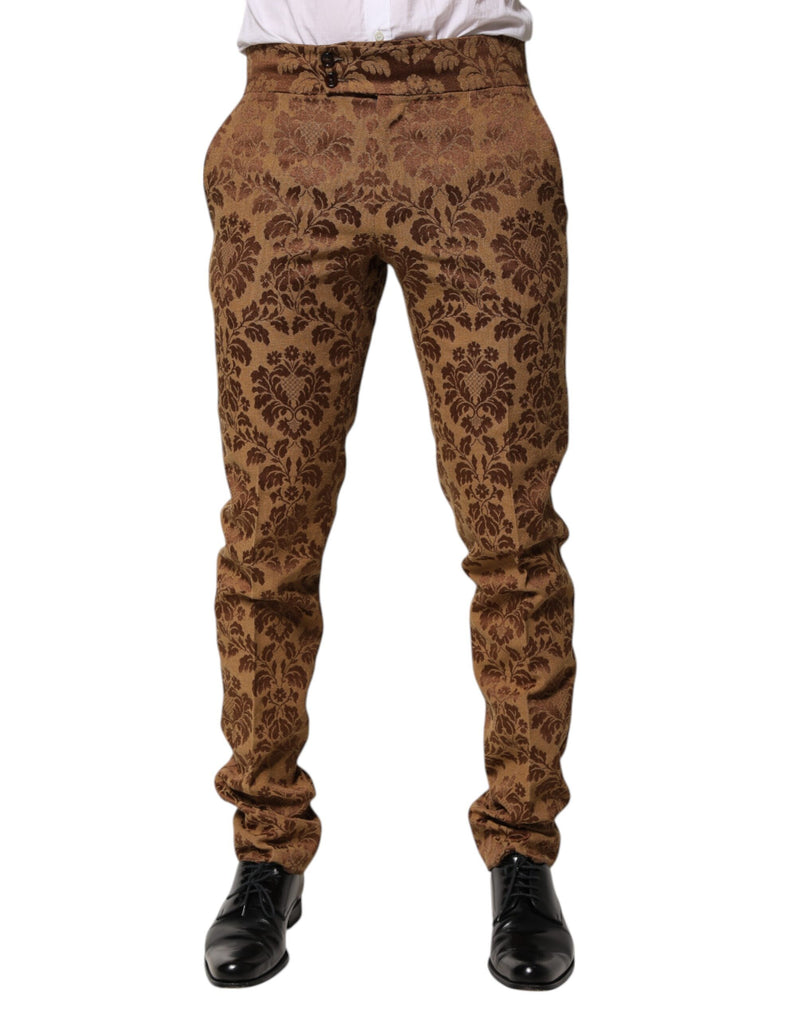 Brown Floral Jacquard Men Skinny Trouser Pants-Dolce & Gabbana-LabelTerrace.com