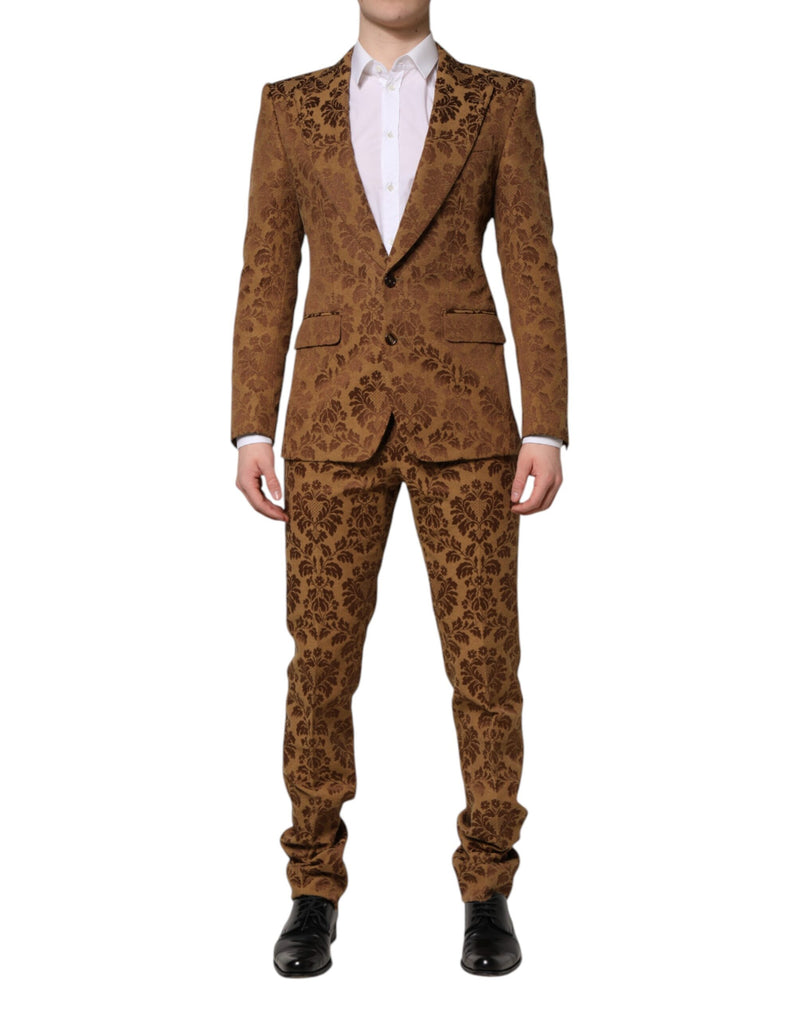 Brown Floral Jacquard SICILIA 2 Piece Suit-Dolce & Gabbana-LabelTerrace.com