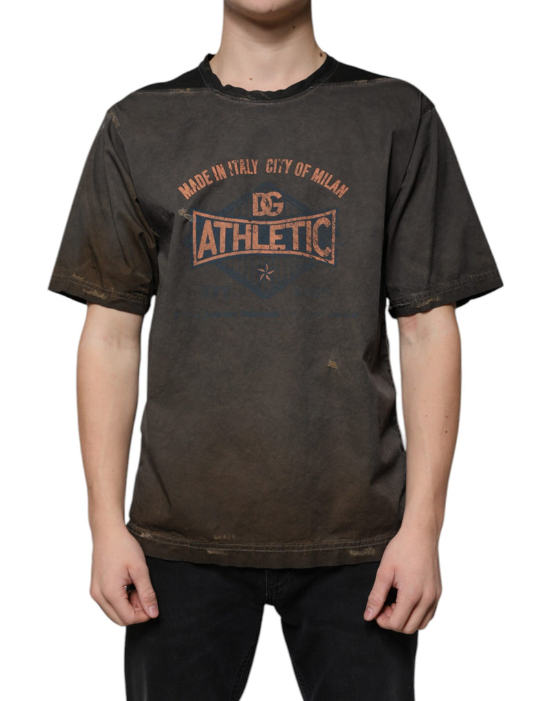 Brown Graphic Print Cotton Round Neck T-shirt-Dolce & Gabbana-LabelTerrace.com