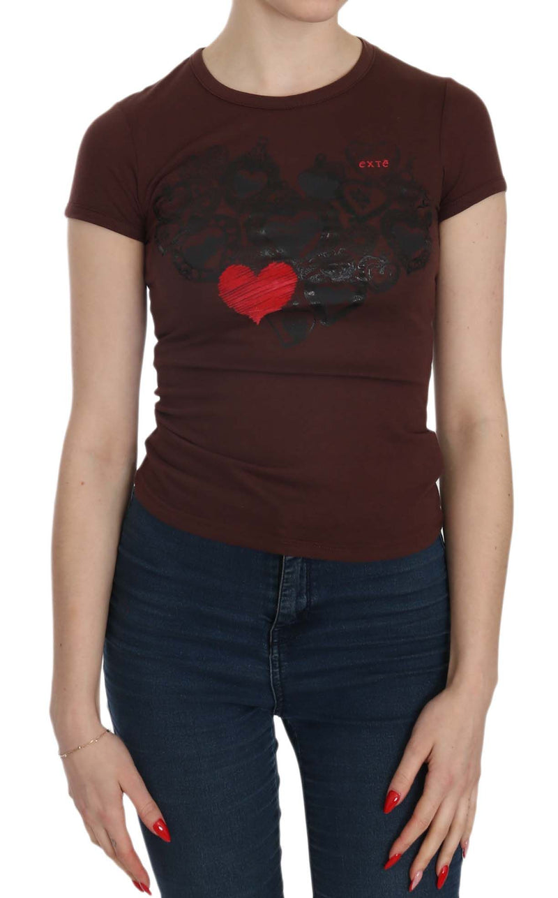 Brown Hearts Short Sleeve Casual T-shirt Top-Exte-LabelTerrace.com