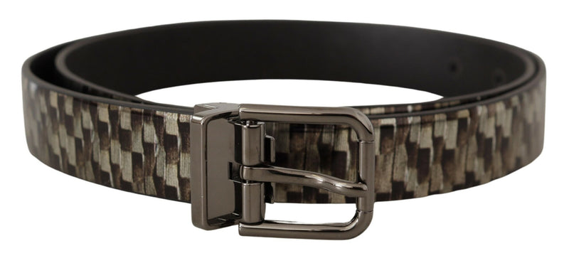 Brown Herringbone Leather Gray Belt-Dolce & Gabbana-LabelTerrace.com