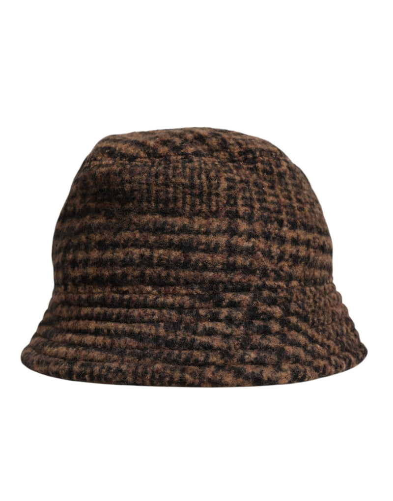 Brown Houndstooth Wool Woven Bucket Hat-Dolce & Gabbana-LabelTerrace.com