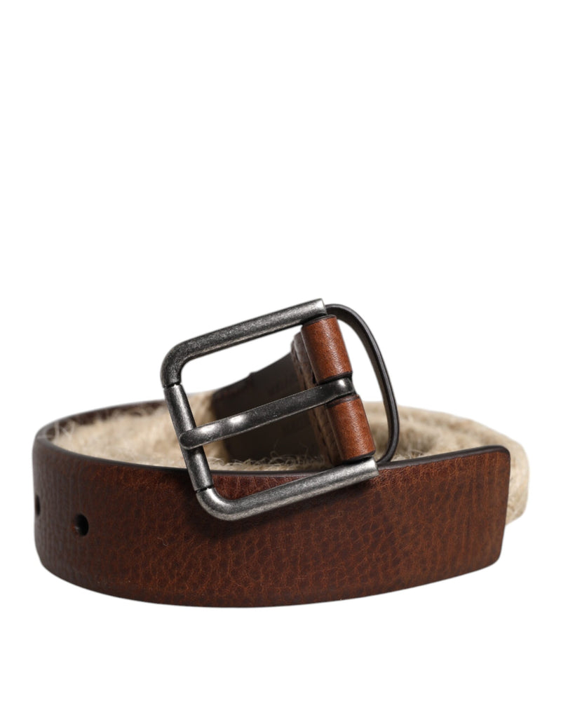 Brown Jute Leather Woven Metal Buckle Belt-Dolce & Gabbana-LabelTerrace.com