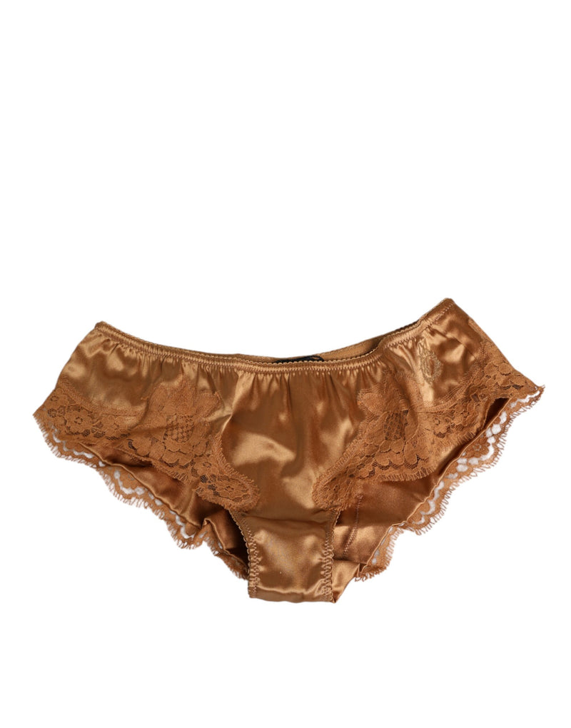 Brown Lace Silk Satin Slip Panties Underwear-Dolce & Gabbana-LabelTerrace.com