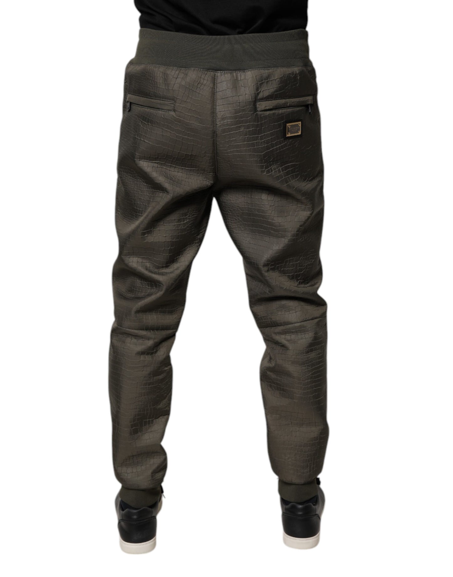 Brown Lambskin Leather Men Sweatpants Pants-Dolce & Gabbana-LabelTerrace.com