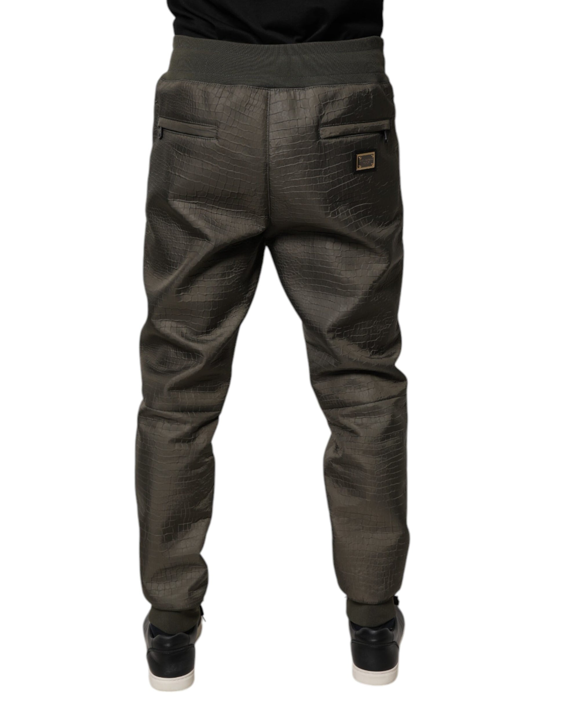 Brown Lambskin Leather Men Sweatpants Pants-Dolce & Gabbana-LabelTerrace.com
