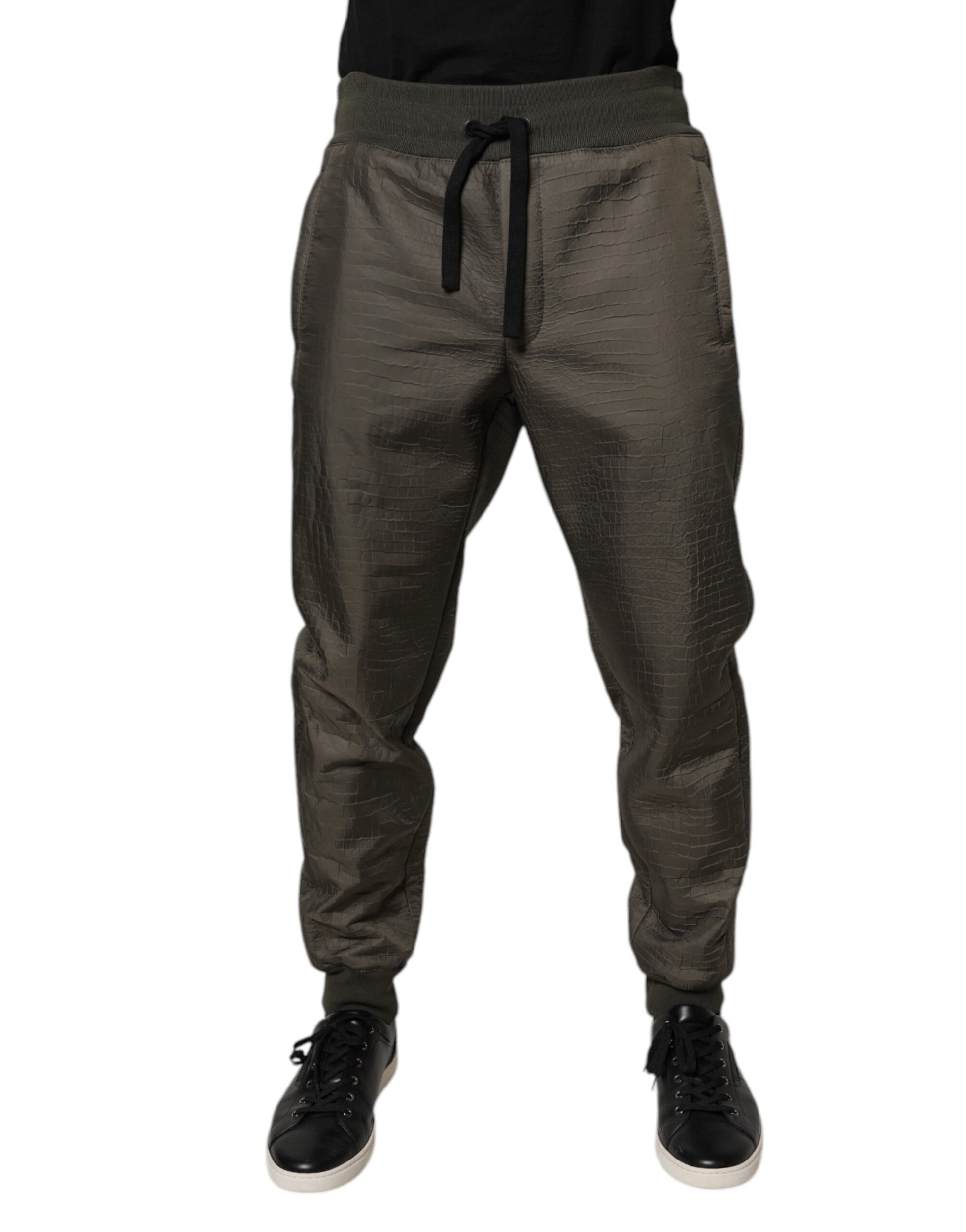 Brown Lambskin Leather Men Sweatpants Pants-Dolce & Gabbana-LabelTerrace.com