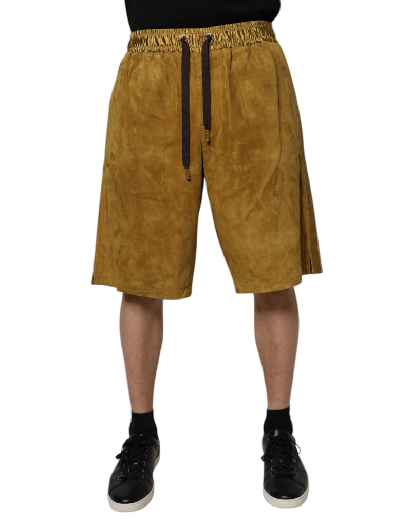 Brown Lambskin Suede Men Bermuda Shorts-Dolce & Gabbana-LabelTerrace.com