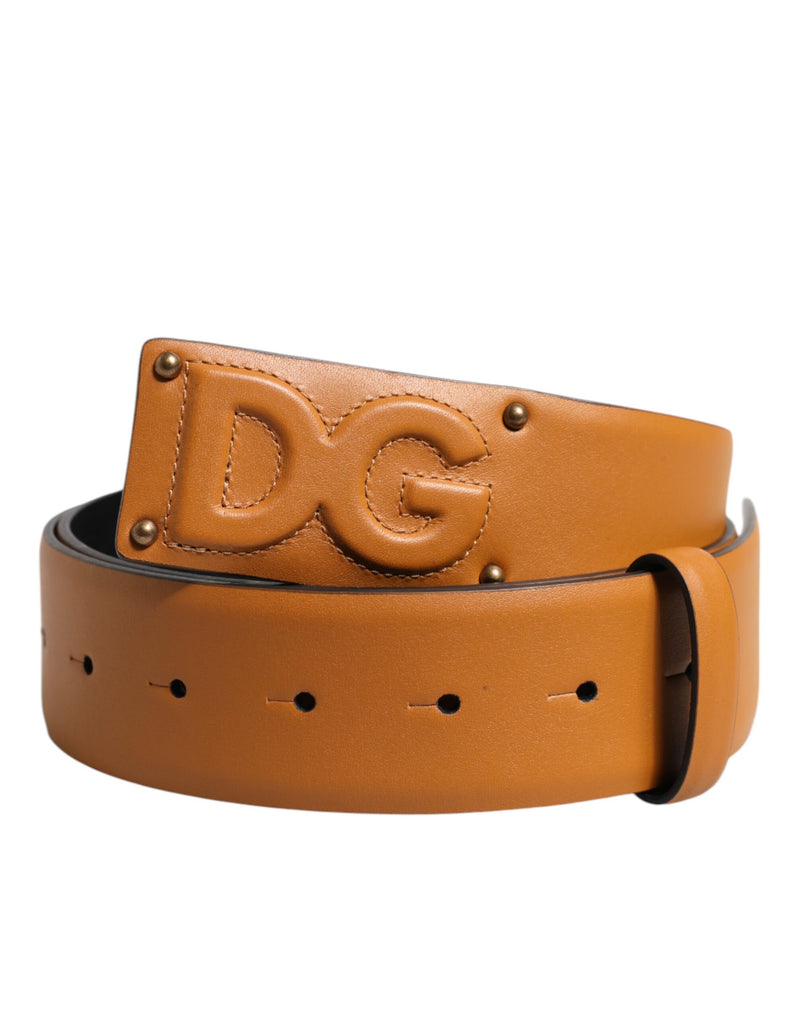 Brown Leather Buckle DG Logo Embossed Belt-Dolce & Gabbana-LabelTerrace.com