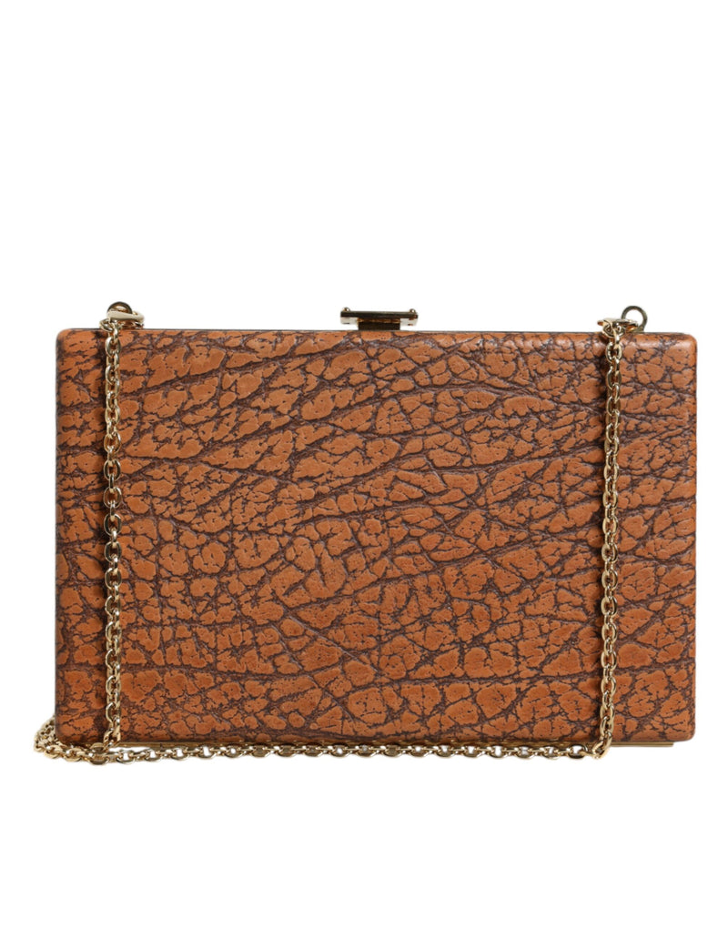 Brown Leather Gold Frame Clutch Mini Crossbody Bag-Dolce & Gabbana-LabelTerrace.com