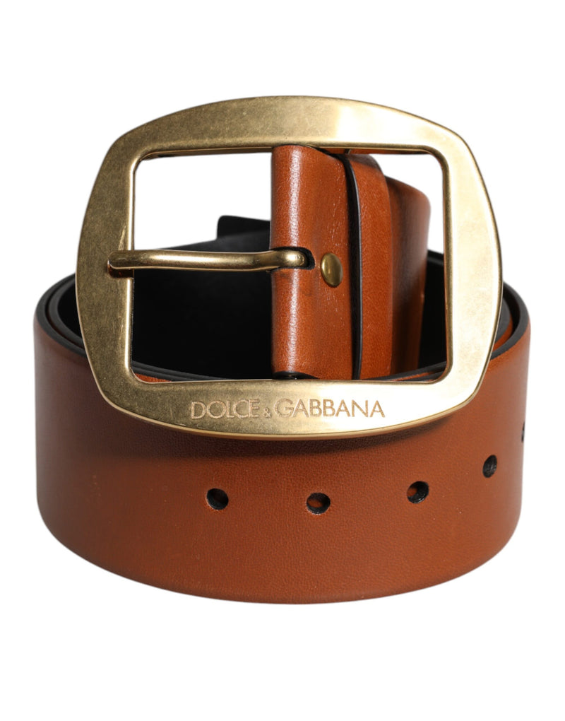 Brown Leather Gold Metal Buckle Classic Belt-Dolce & Gabbana-LabelTerrace.com