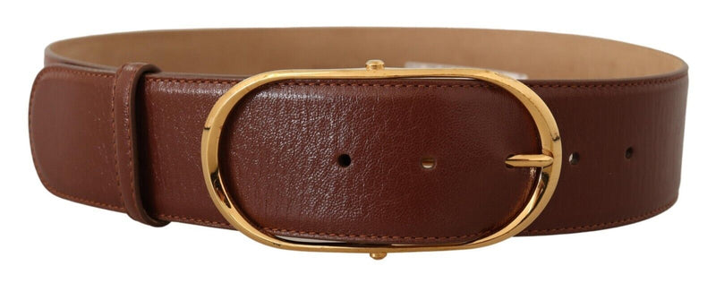 Brown Leather Gold Metal Oval Buckle Belt-Dolce & Gabbana-LabelTerrace.com