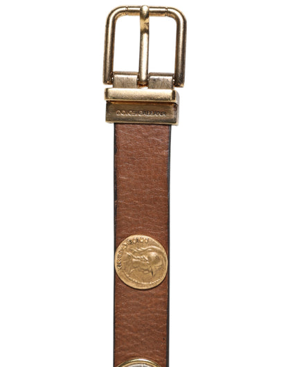 Brown Leather Gold Silver Coin Buckle Belt