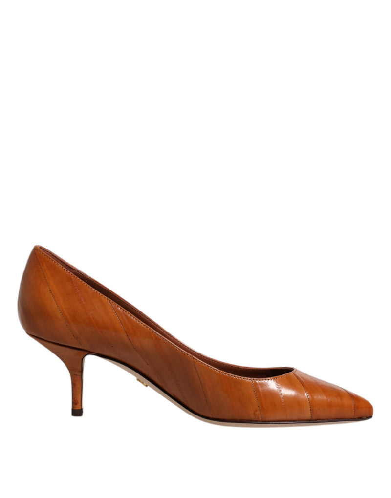 Brown Leather Kitten Heels Pumps Shoes-Dolce & Gabbana-LabelTerrace.com