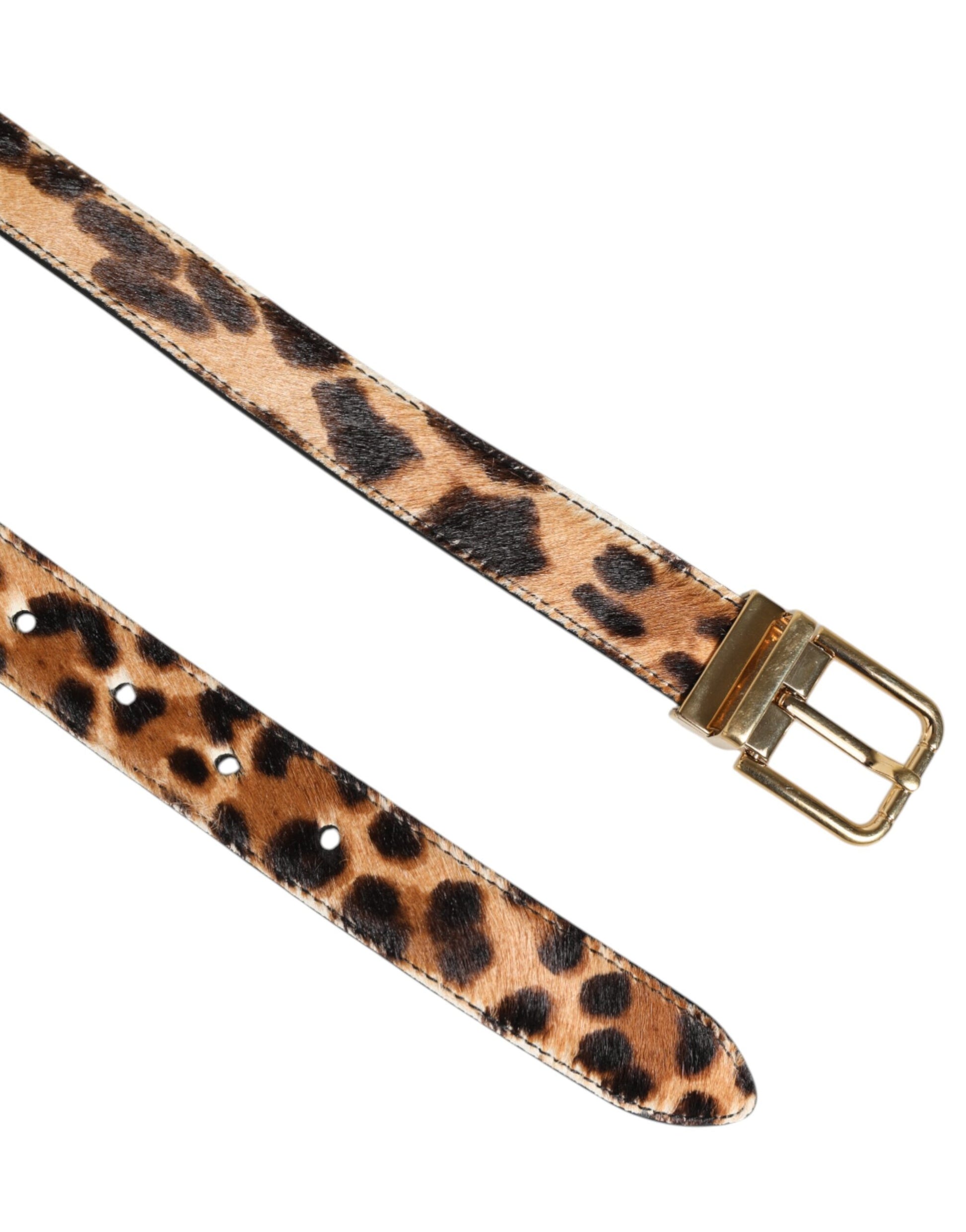 Brown Leather Leopard Print Metal Buckle Belt-Dolce & Gabbana-LabelTerrace.com