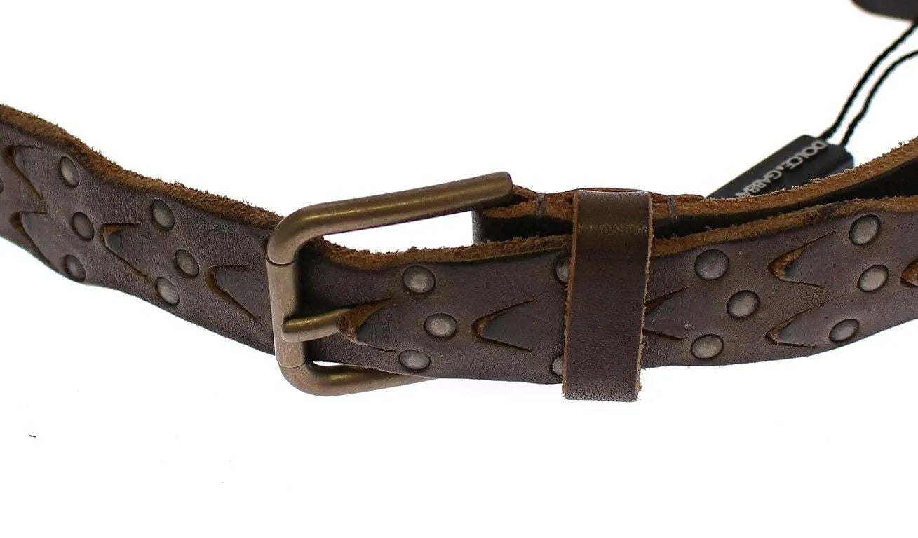 Brown Leather Logo Cintura Gürtel Belt-Dolce & Gabbana-LabelTerrace.com