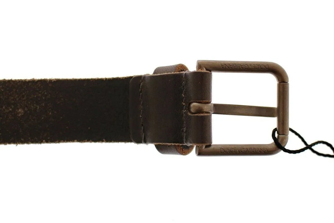 Brown Leather Logo Cintura Gürtel Belt-Dolce & Gabbana-LabelTerrace.com