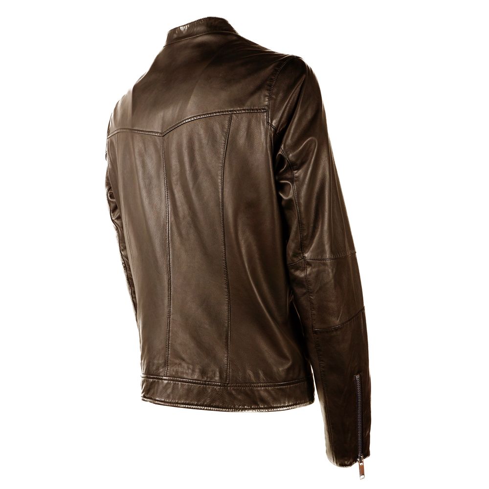 Brown Leather Men Jacket-Emilio Romanelli-LabelTerrace.com