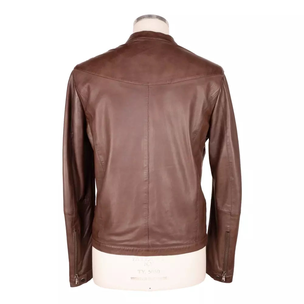 Brown Leather Men Jacket-Emilio Romanelli-LabelTerrace.com