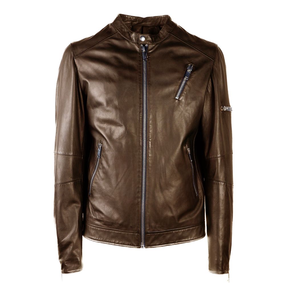Brown Leather Men Jacket-Emilio Romanelli-LabelTerrace.com