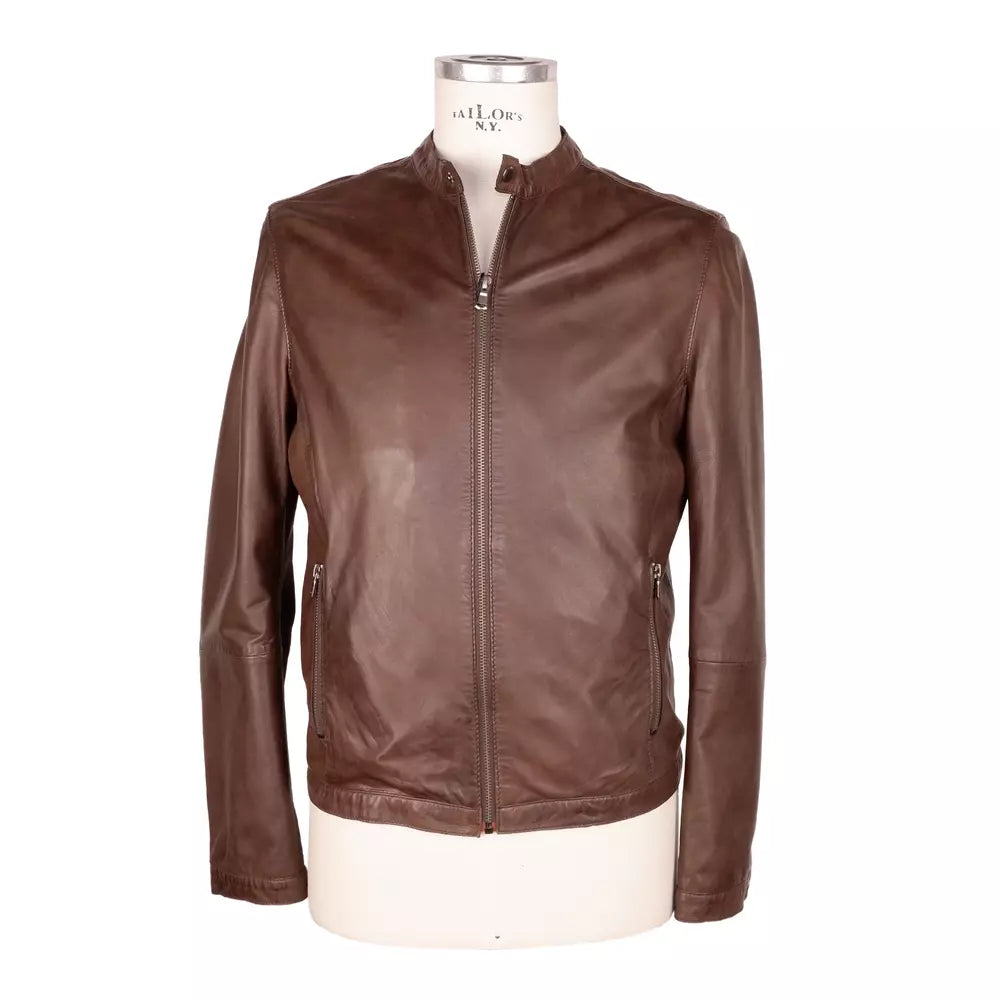 Brown Leather Men Jacket-Emilio Romanelli-LabelTerrace.com