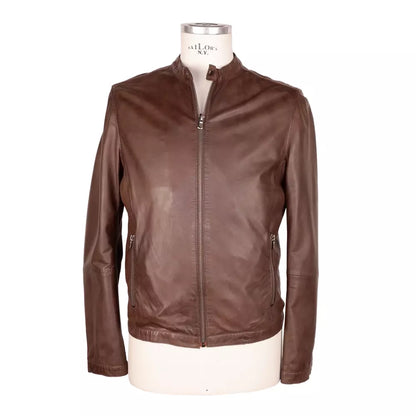 Brown Leather Men Jacket-Emilio Romanelli-LabelTerrace.com