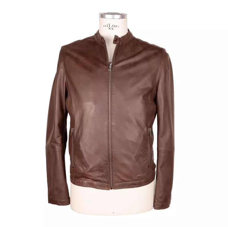 Brown Leather Men Jacket-Emilio Romanelli-LabelTerrace.com