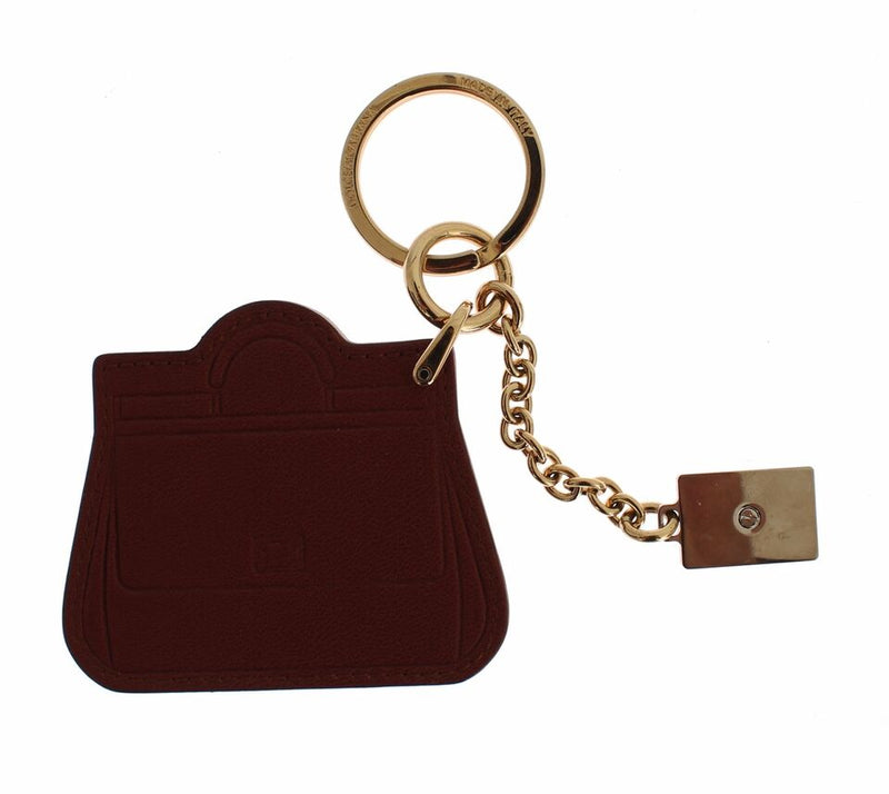 Brown Leather Miss SICILY Gold Finder Chain Keychain-Dolce & Gabbana-LabelTerrace.com
