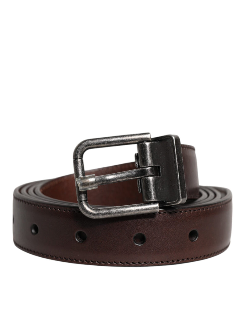 Brown Leather Silver Metal Buckle Belt-Dolce & Gabbana-LabelTerrace.com