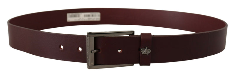 Brown Leather Silver Metal Crown Buckle Belt-Dolce & Gabbana-LabelTerrace.com