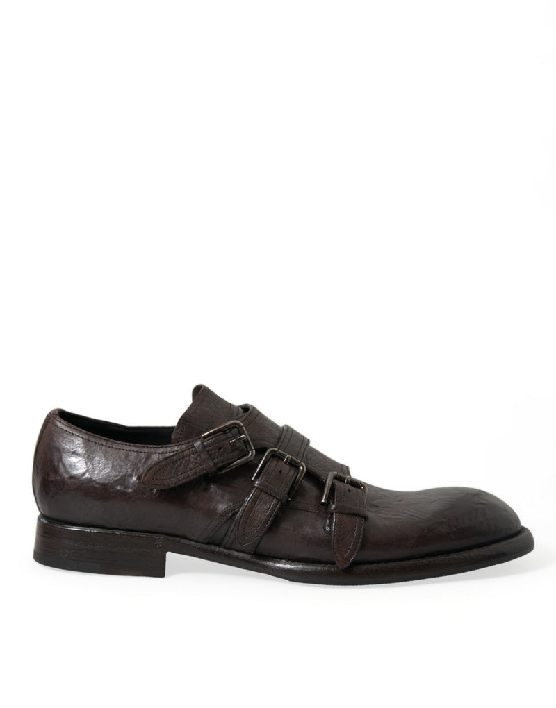 Brown Leather Strap Formal Dress Shoes-Dolce & Gabbana-LabelTerrace.com