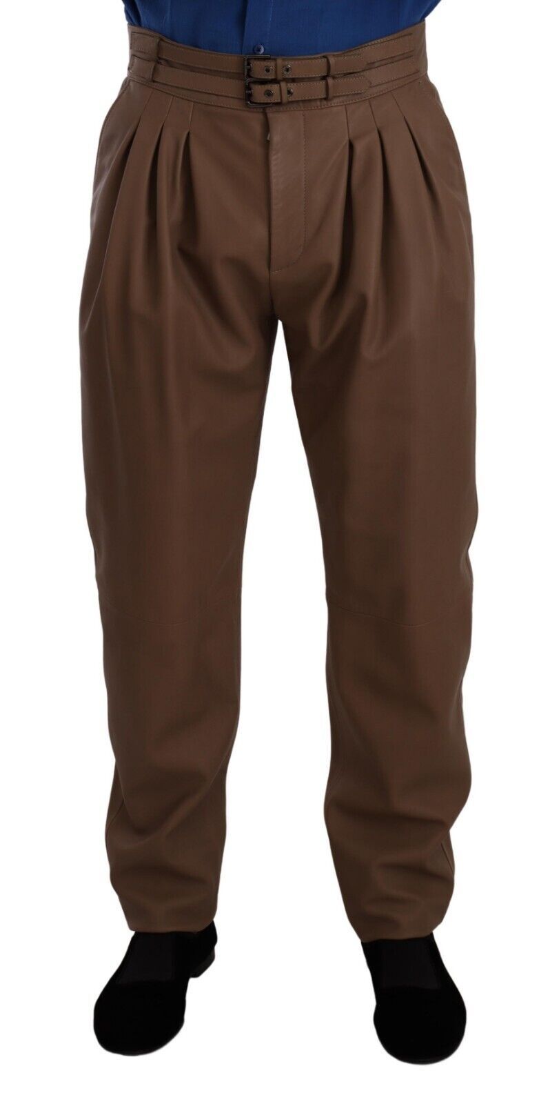 Brown Leather Tapered High Waist Pants-Dolce & Gabbana-LabelTerrace.com