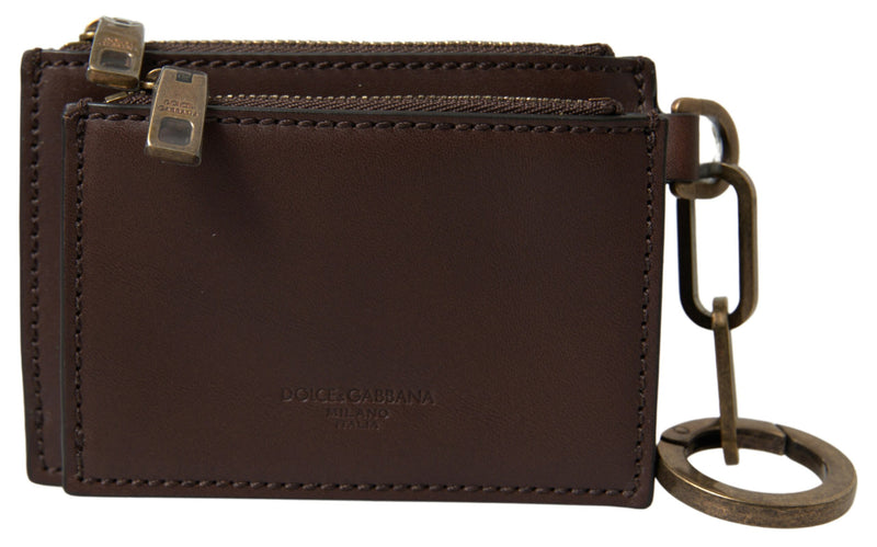Brown Leather Zip Logo Keyring Coin Purse Wallet-Dolce & Gabbana-LabelTerrace.com