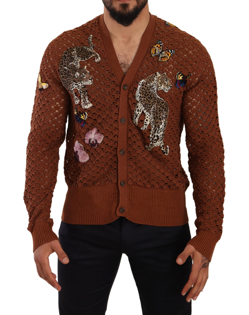 Brown Leopard Butterfly Cardigan Sweater-Dolce & Gabbana-LabelTerrace.com