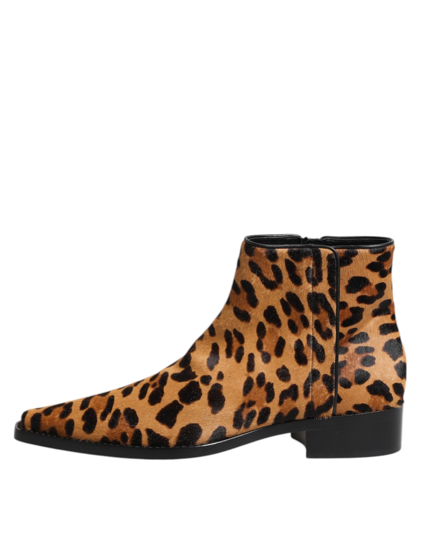 Brown Leopard Calf Fur Ankle Boots Shoes-Dolce & Gabbana-LabelTerrace.com
