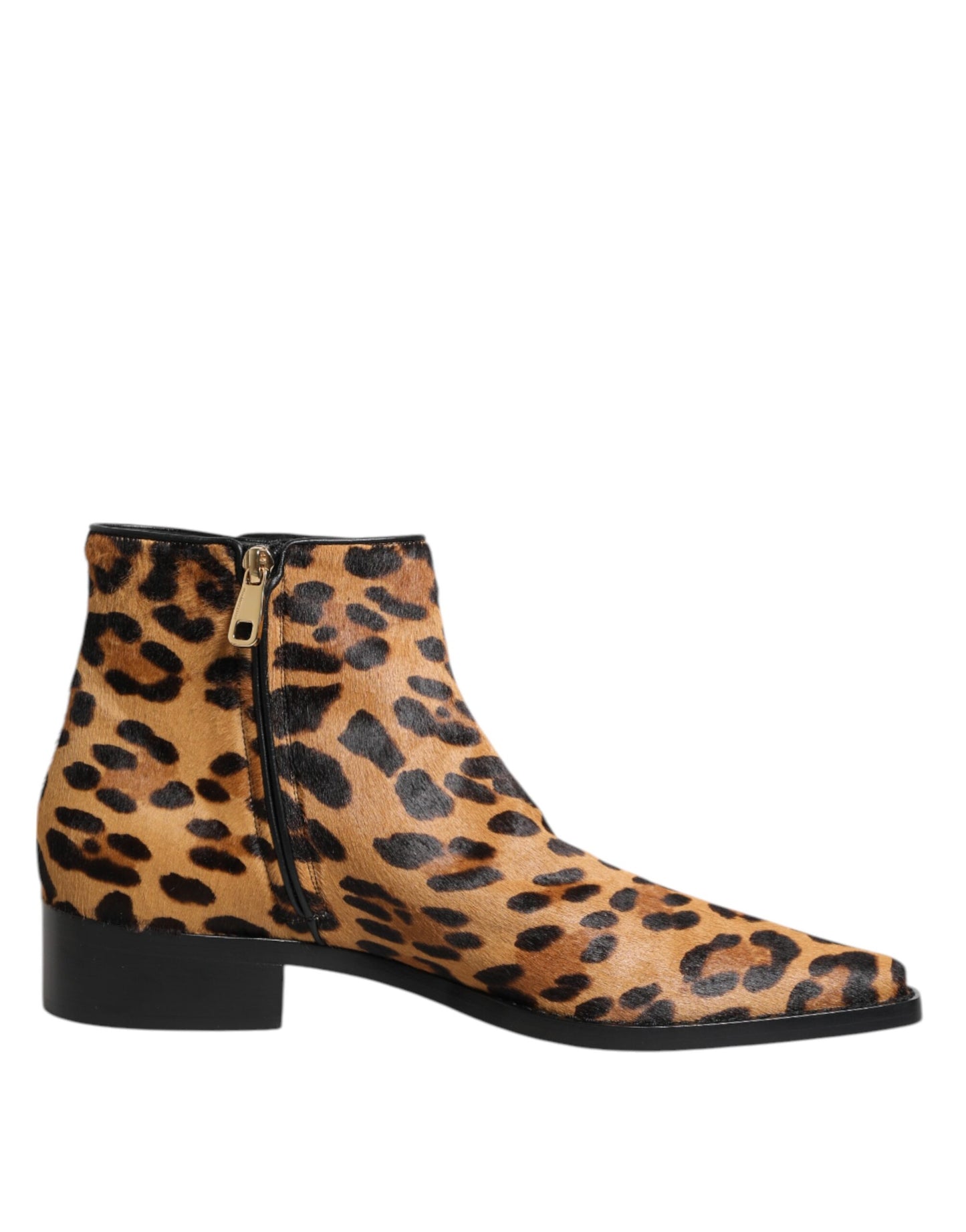 Brown Leopard Calf Fur Ankle Boots Shoes-Dolce & Gabbana-LabelTerrace.com