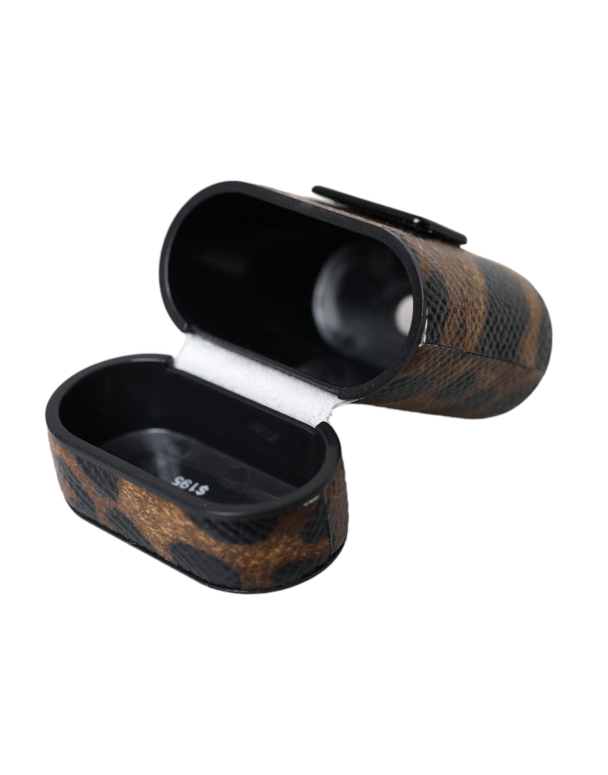 Brown Leopard Calf Leather Metal Logo Plaque Airpods Case-Dolce & Gabbana-LabelTerrace.com